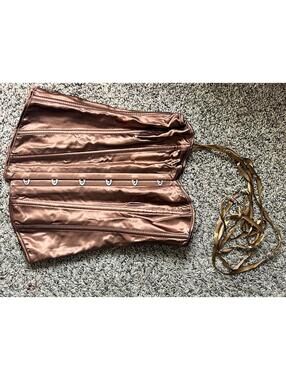Brown Satin Corset with Lace-Up Detail Size Medium
